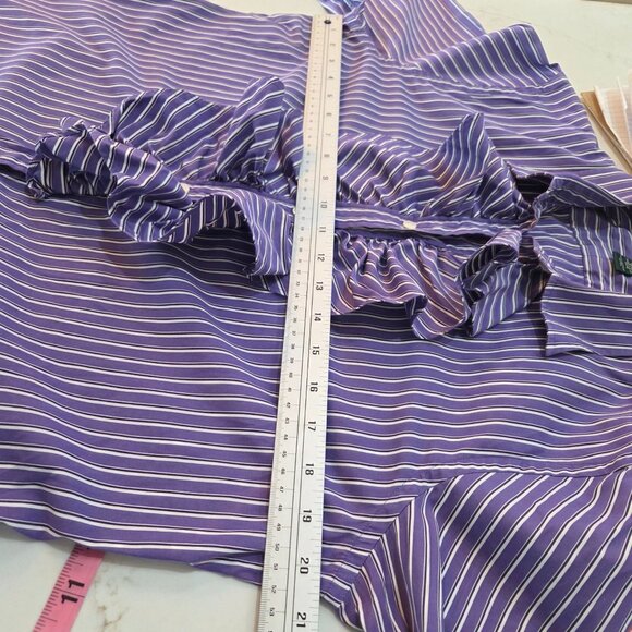 Lauren Ralph Lauren Shirt Large Purple Striped Button-Up Shirt Ruffle Academia - Picture 9 of 10